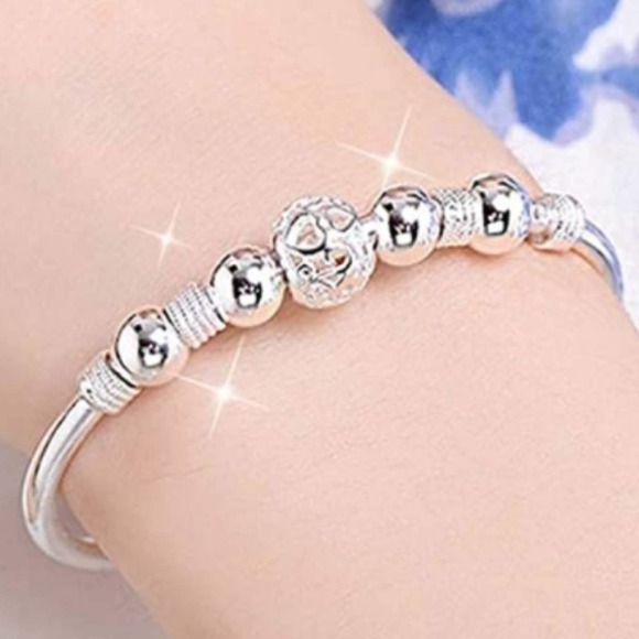 925 Sterling Silver Bangle Bracelet Anxiety Beaded Bracelet Fidgit Plated Bangle - Picture 7 of 7